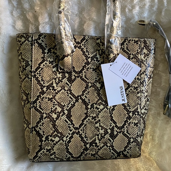 Nice Gift Option! Faux-Leather Snake NWT Oversize Tote Bag Tan Brown - Picture 11 of 16